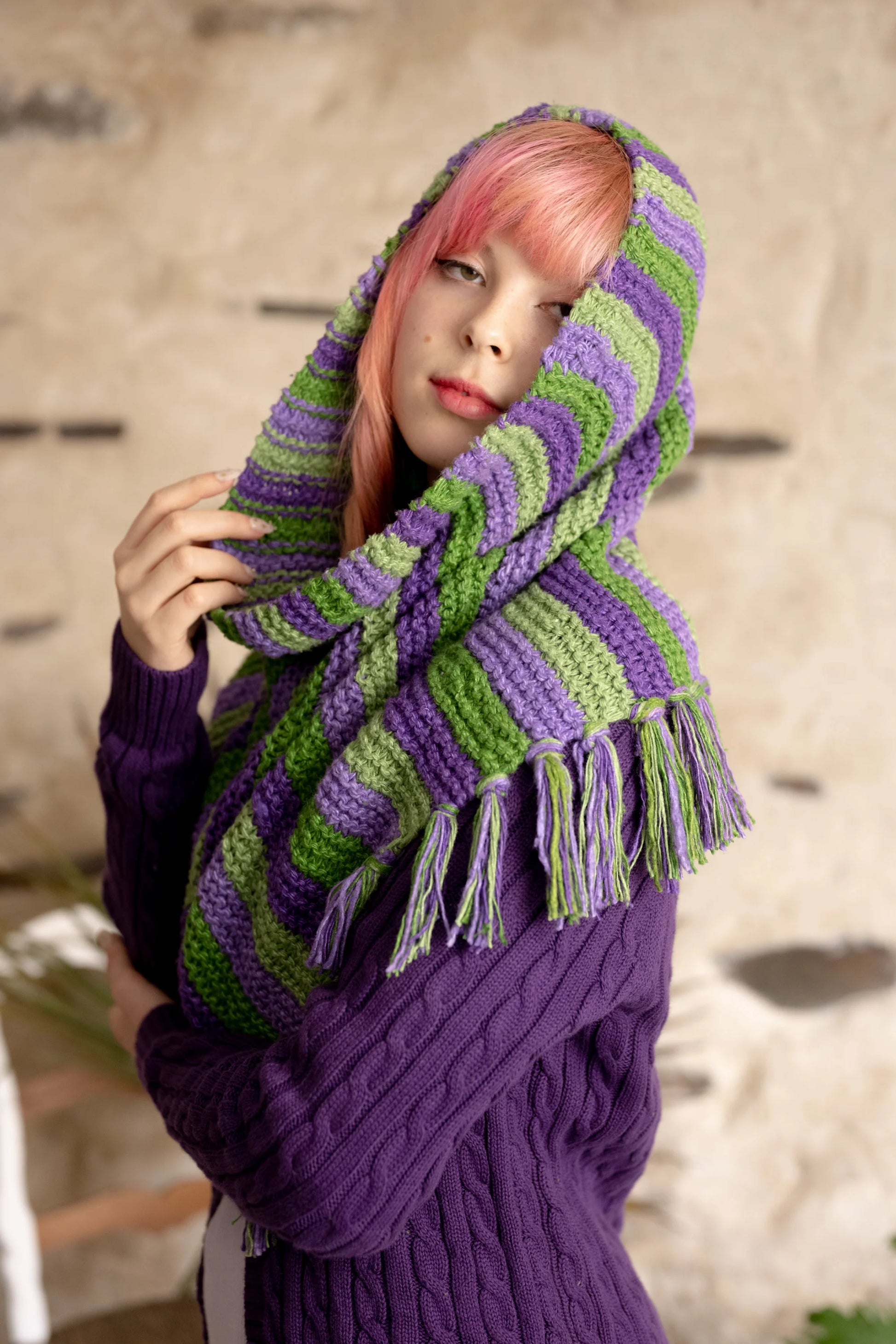 Handknit Naturally Dyed Eri Silk Snood Infinity Scarf Non Violent