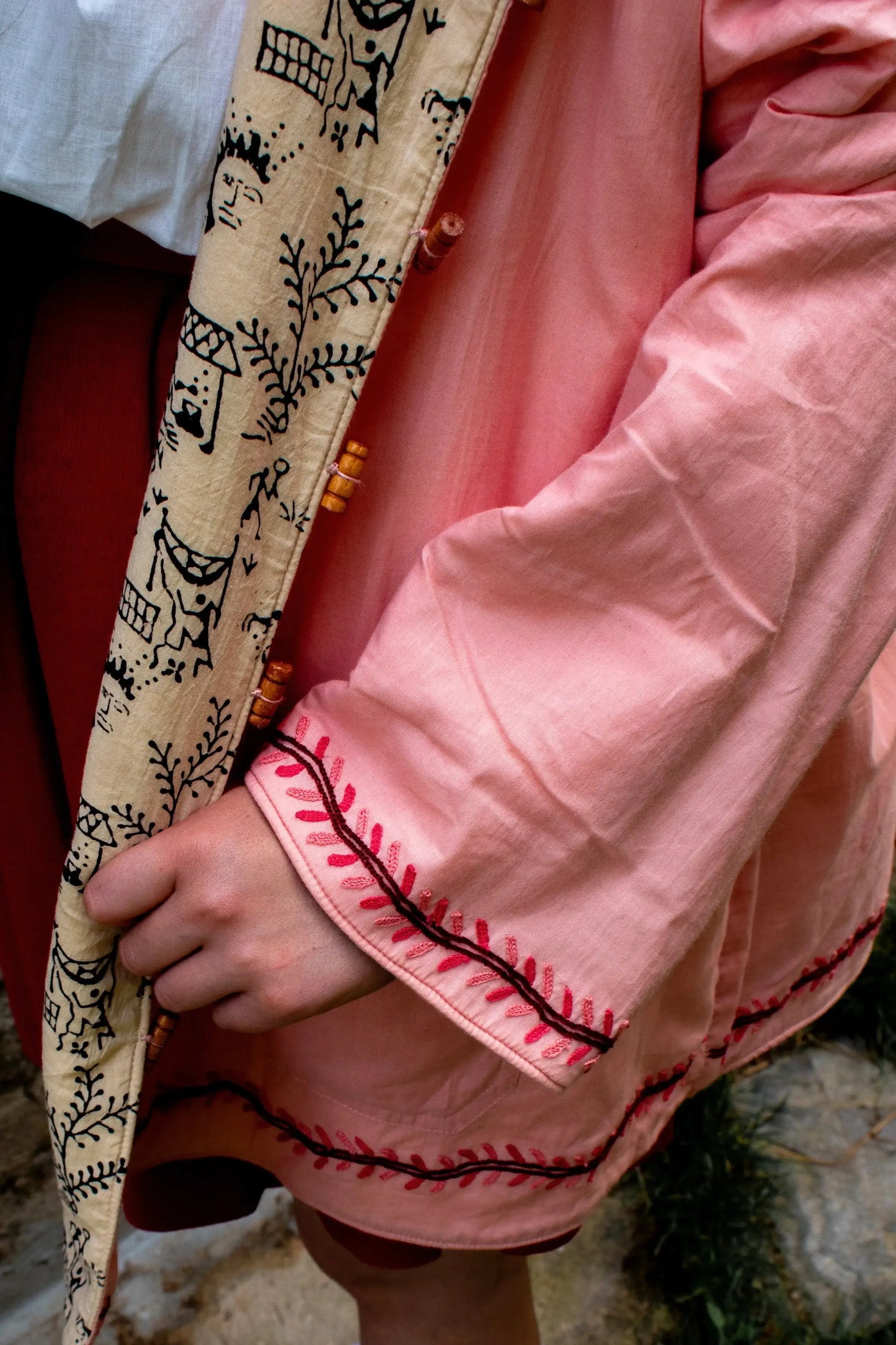 Organic Reversible Warli Tribal Art Fleece Lined Jiva Hoodie